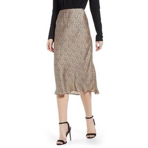 Leith Satin Leopard Midi Skirt